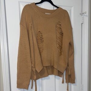 Women's Tan Distressed Sweater